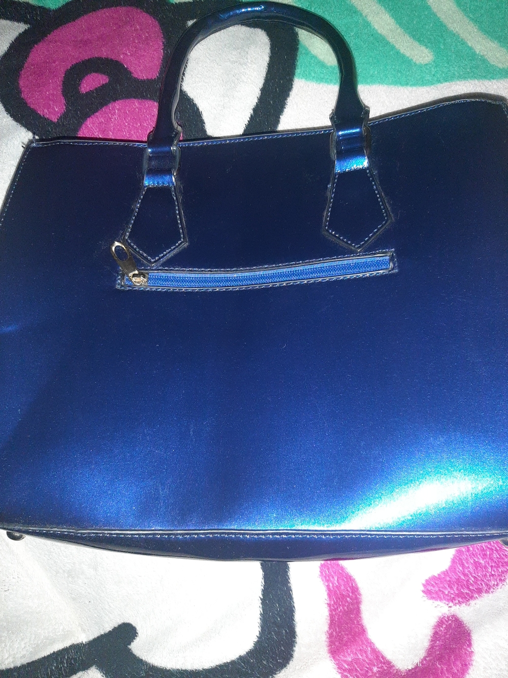 Shiny Metallic Blue Women’s Tote Handbag